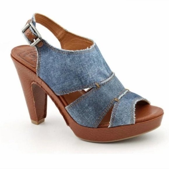 SOLD Lucky Brand Peggy Denim Heels 9 (bin 2) - Picture 1 of 7